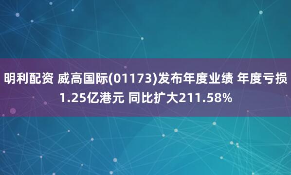 明利配资 威高国际(01173)发布年度业绩 年度亏损1.25亿港元 同比扩大211.58%