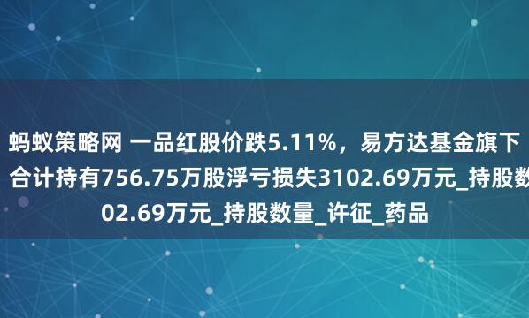 蚂蚁策略网 一品红股价跌5.11%，易方达基金旗下3只基金重仓，合计持有756.75万股浮亏损失3102.69万元_持股数量_许征_药品